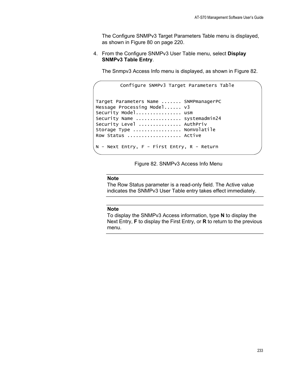 Figure 82. snmpv3 access info menu | Allied Telesis AT-S70 User Manual | Page 233 / 302