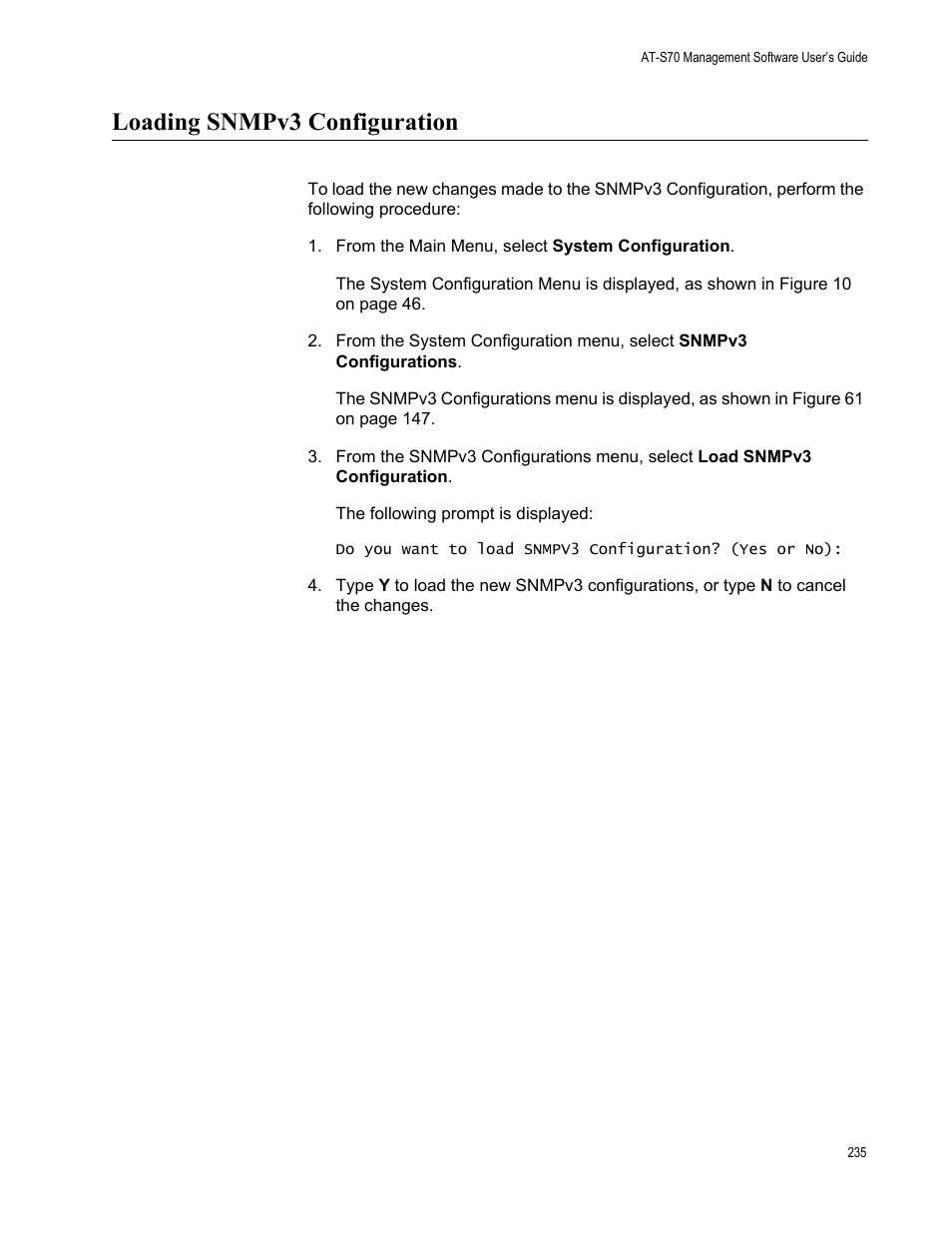 Loading snmpv3 configuration | Allied Telesis AT-S70 User Manual | Page 235 / 302