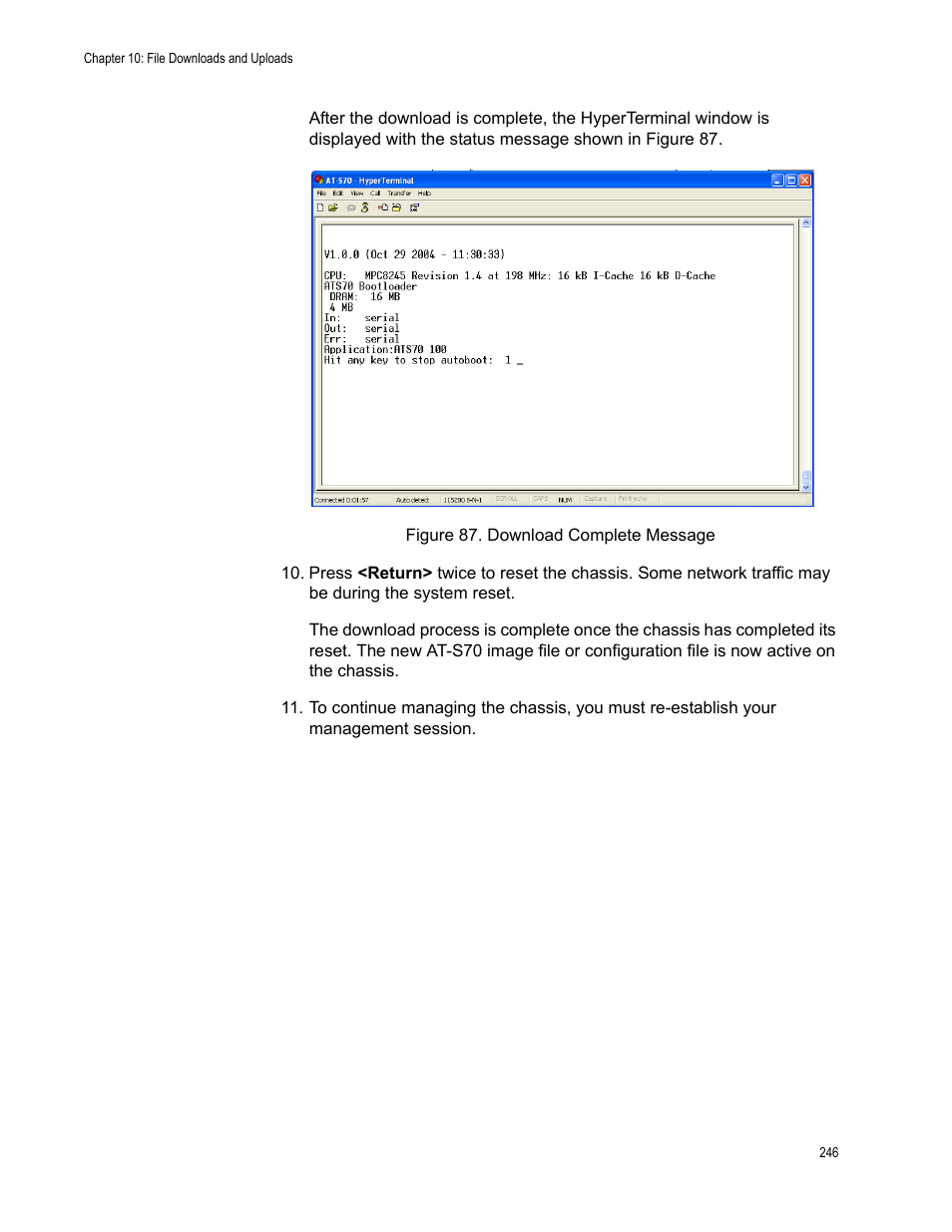 Figure 87. download complete message | Allied Telesis AT-S70 User Manual | Page 246 / 302