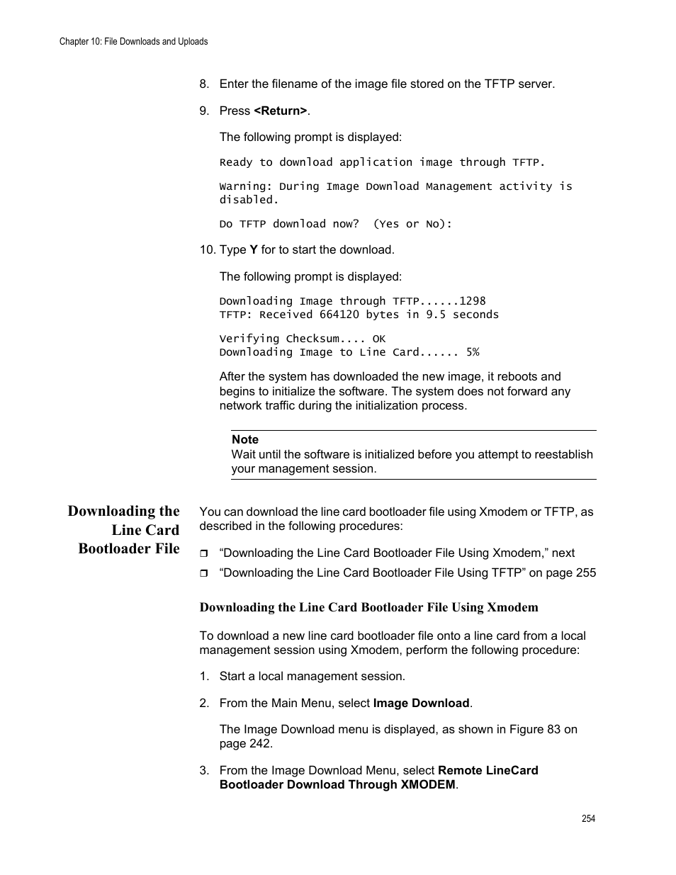 Downloading the line card bootloader file | Allied Telesis AT-S70 User Manual | Page 254 / 302