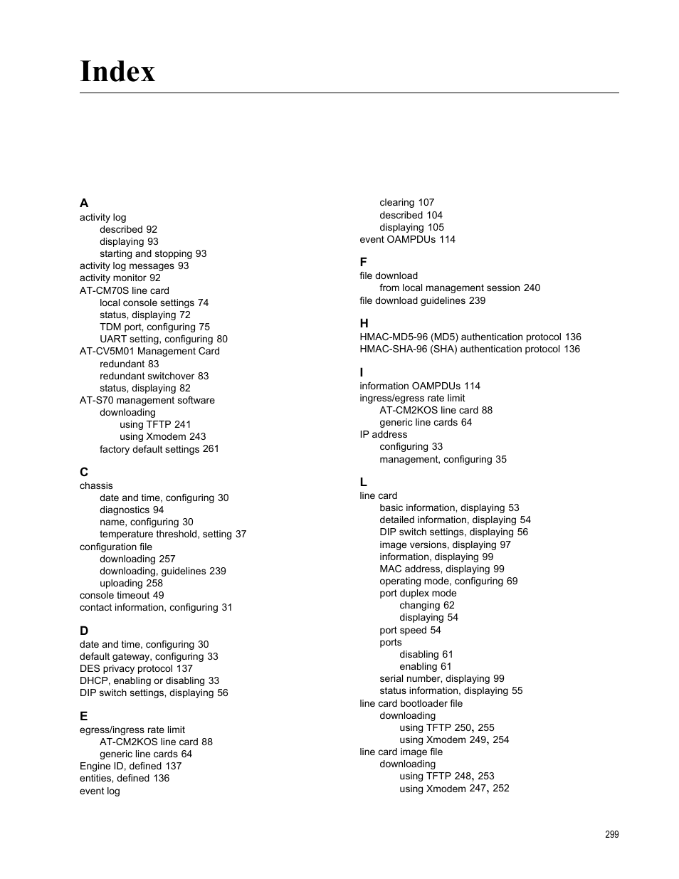 Index | Allied Telesis AT-S70 User Manual | Page 299 / 302