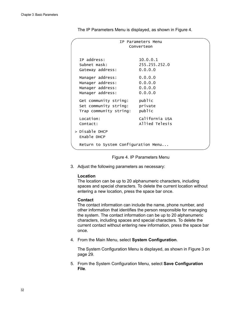 Figure 4. ip parameters menu | Allied Telesis AT-S70 User Manual | Page 32 / 302