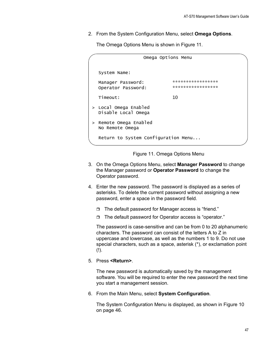 Figure 11. omega options menu | Allied Telesis AT-S70 User Manual | Page 47 / 302