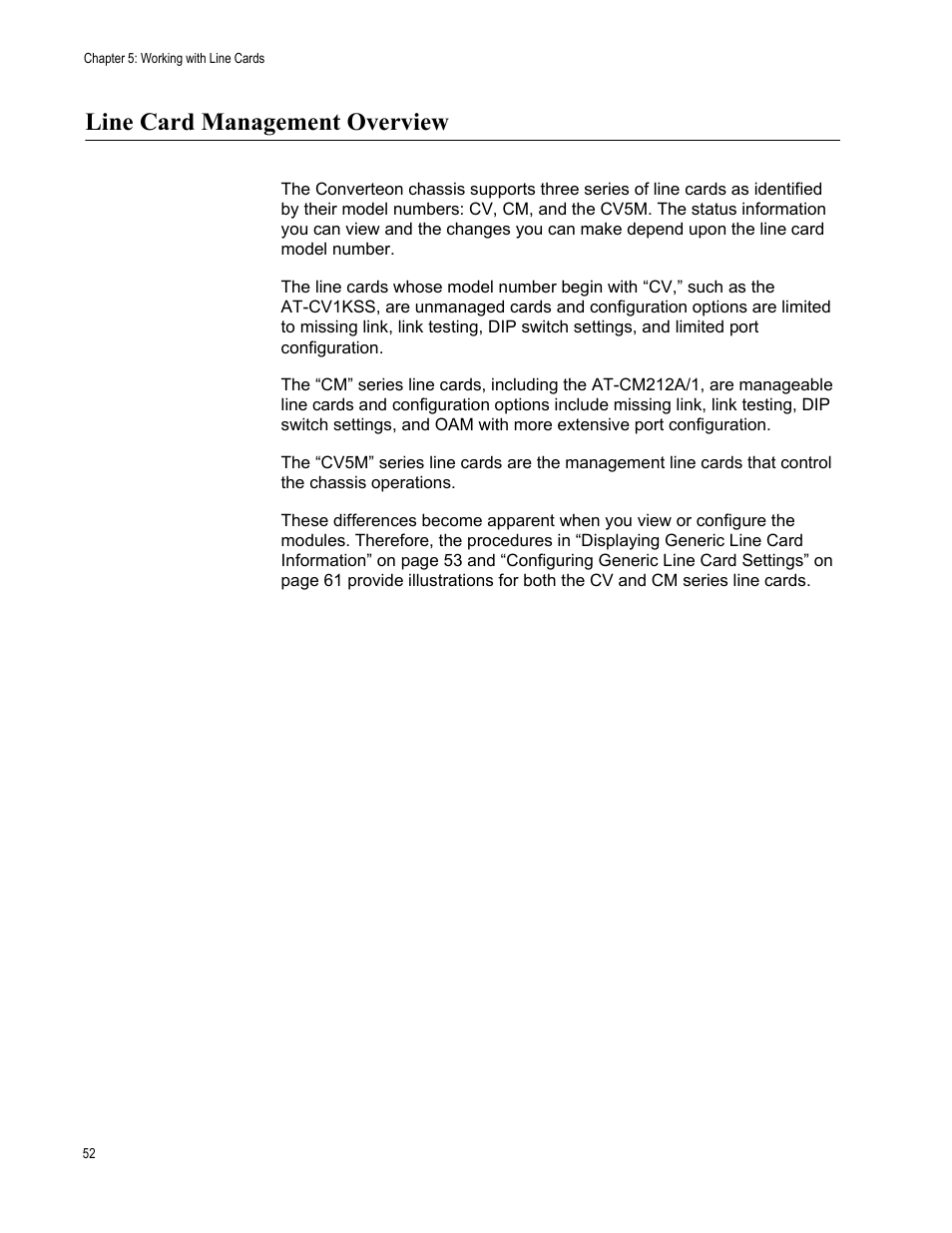 Line card management overview | Allied Telesis AT-S70 User Manual | Page 52 / 302