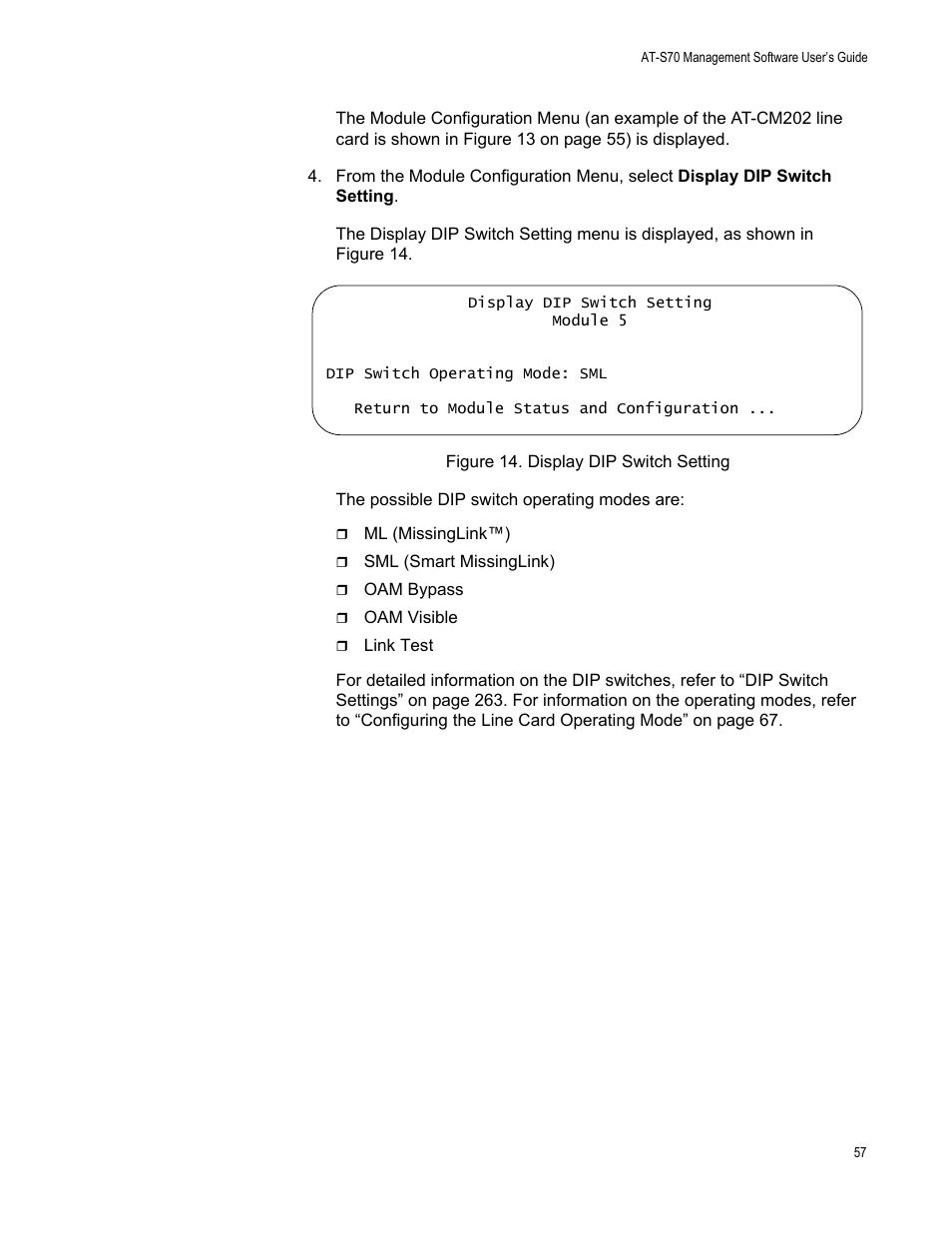 Figure 14. display dip switch setting | Allied Telesis AT-S70 User Manual | Page 57 / 302