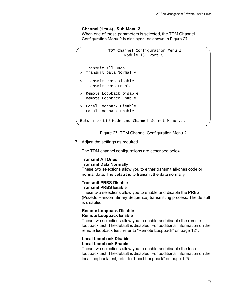 Figure 27. tdm channel configuration menu 2 | Allied Telesis AT-S70 User Manual | Page 79 / 302