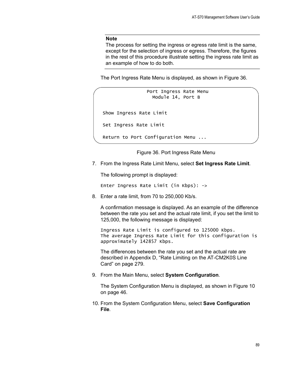 Figure 36. port ingress rate menu | Allied Telesis AT-S70 User Manual | Page 89 / 302
