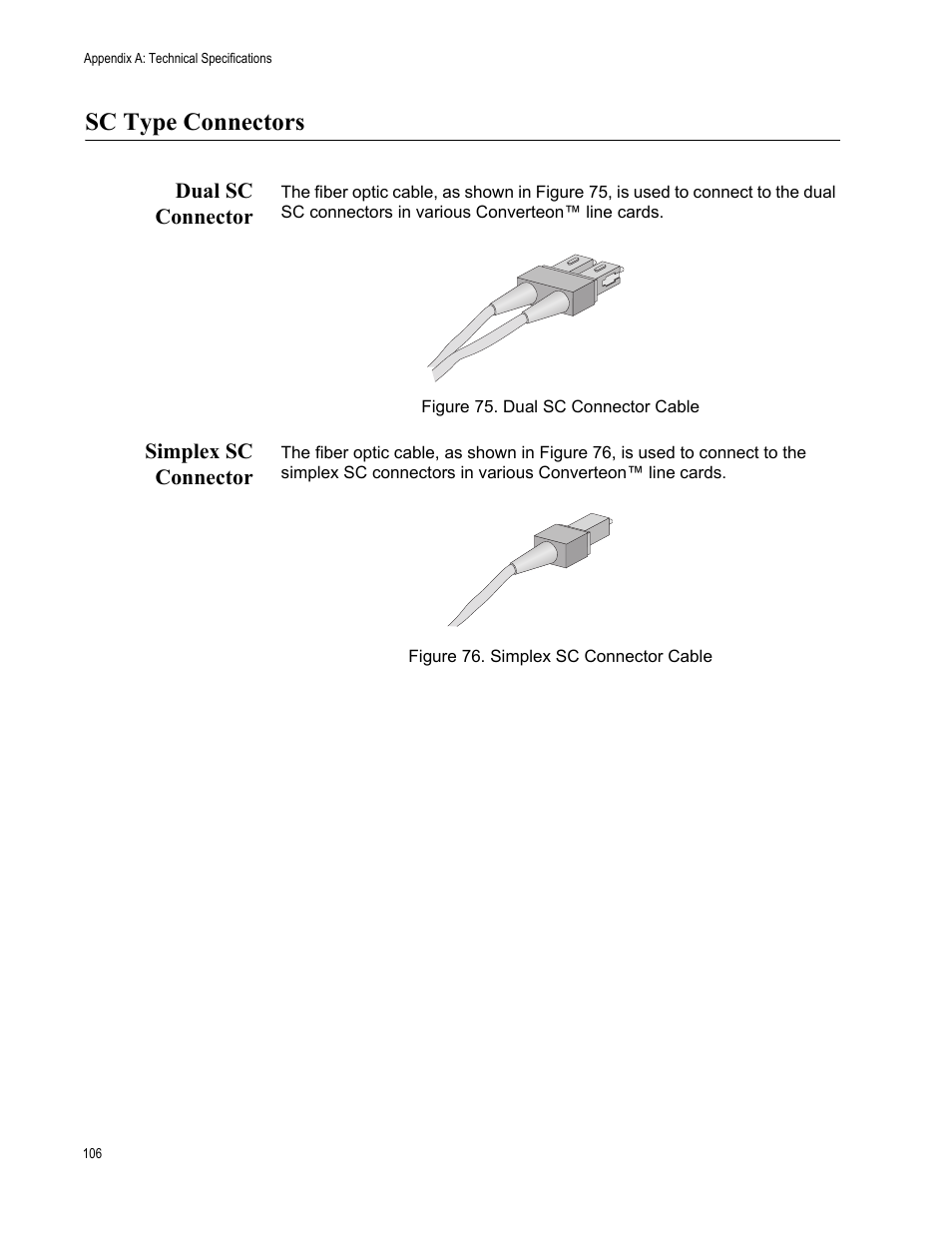 Sc type connectors, Dual sc connector, Simplex sc connector | Dual sc connector simplex sc connector | Allied Telesis AT-CV5000 User Manual | Page 106 / 114