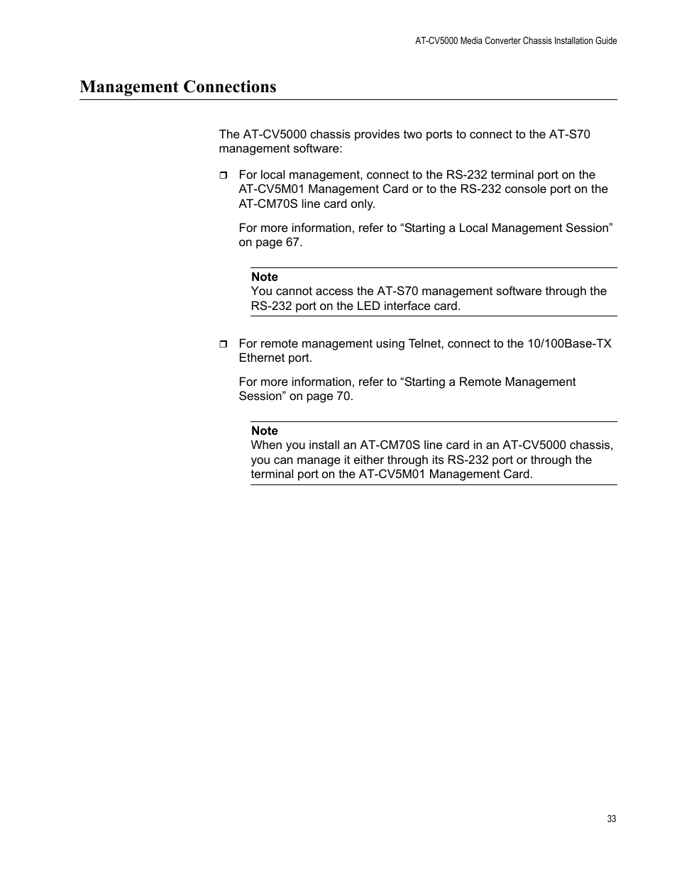 Management connections | Allied Telesis AT-CV5000 User Manual | Page 33 / 114