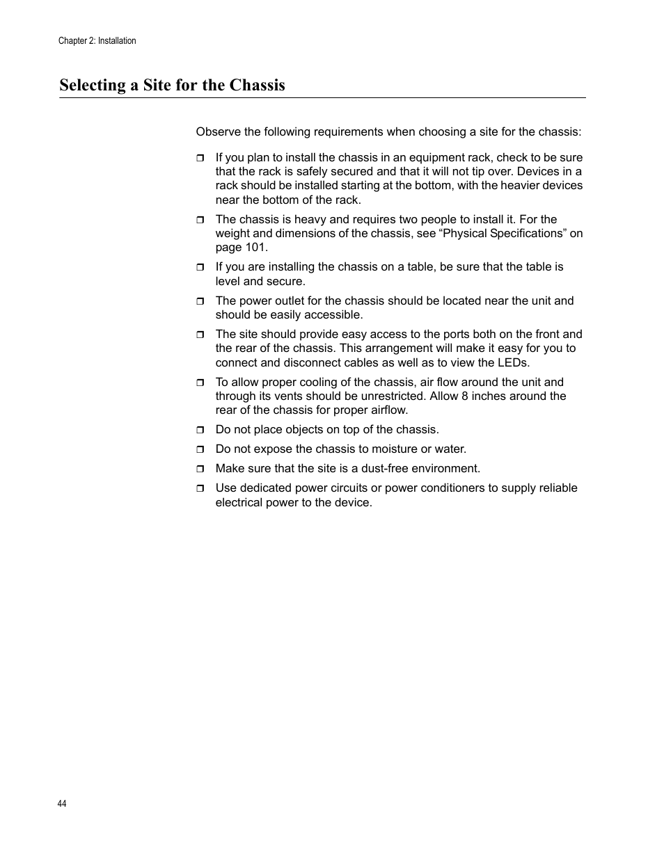 Selecting a site for the chassis | Allied Telesis AT-CV5000 User Manual | Page 44 / 114