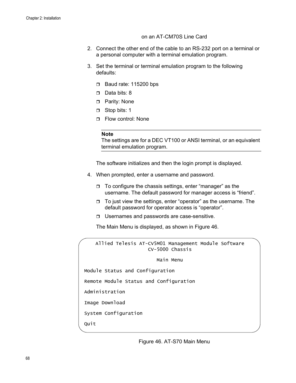Figure 46. at-s70 main menu | Allied Telesis AT-CV5000 User Manual | Page 68 / 114