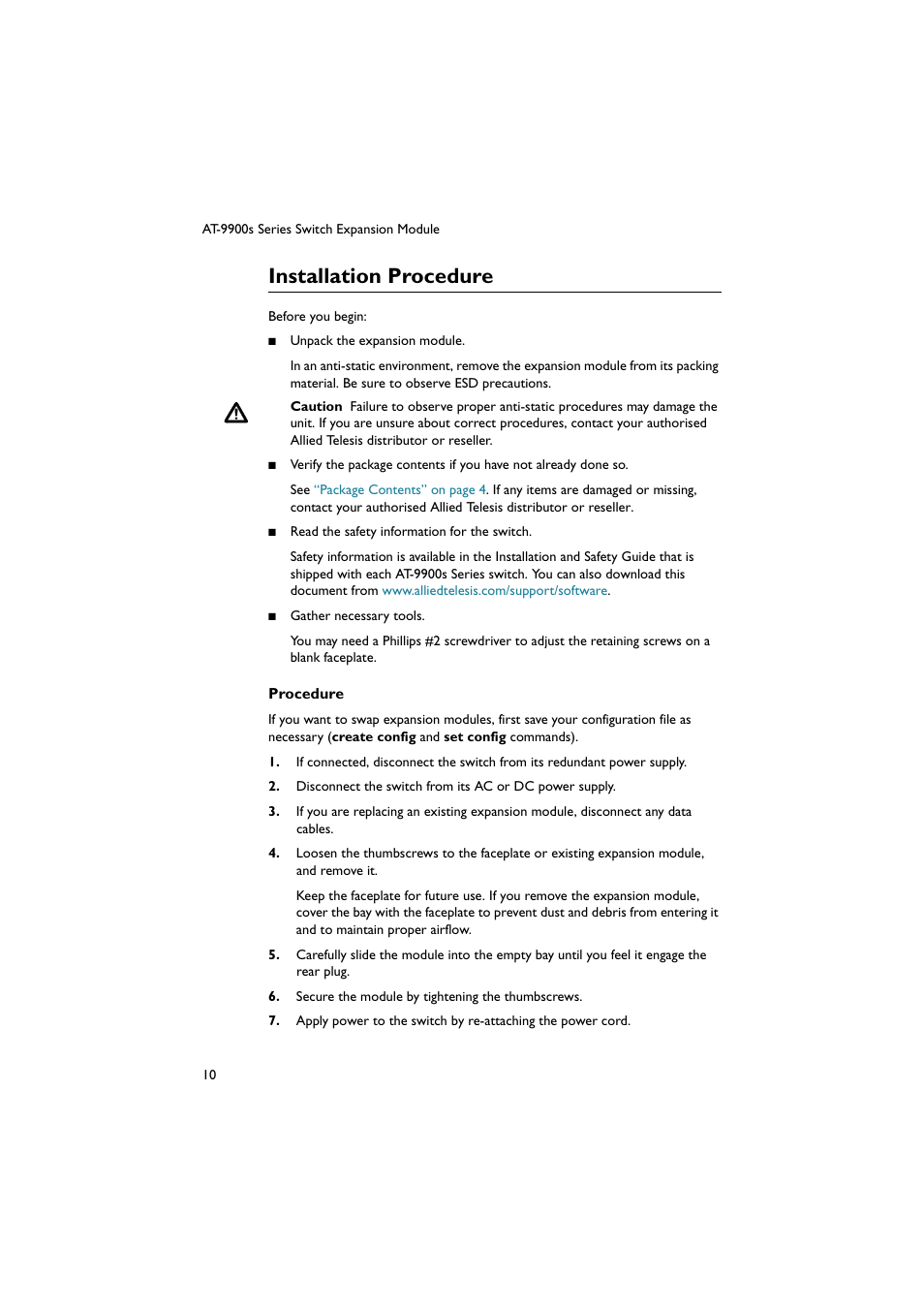 Installation procedure | Allied Telesis AT-9900s Series Switch User Manual | Page 11 / 13