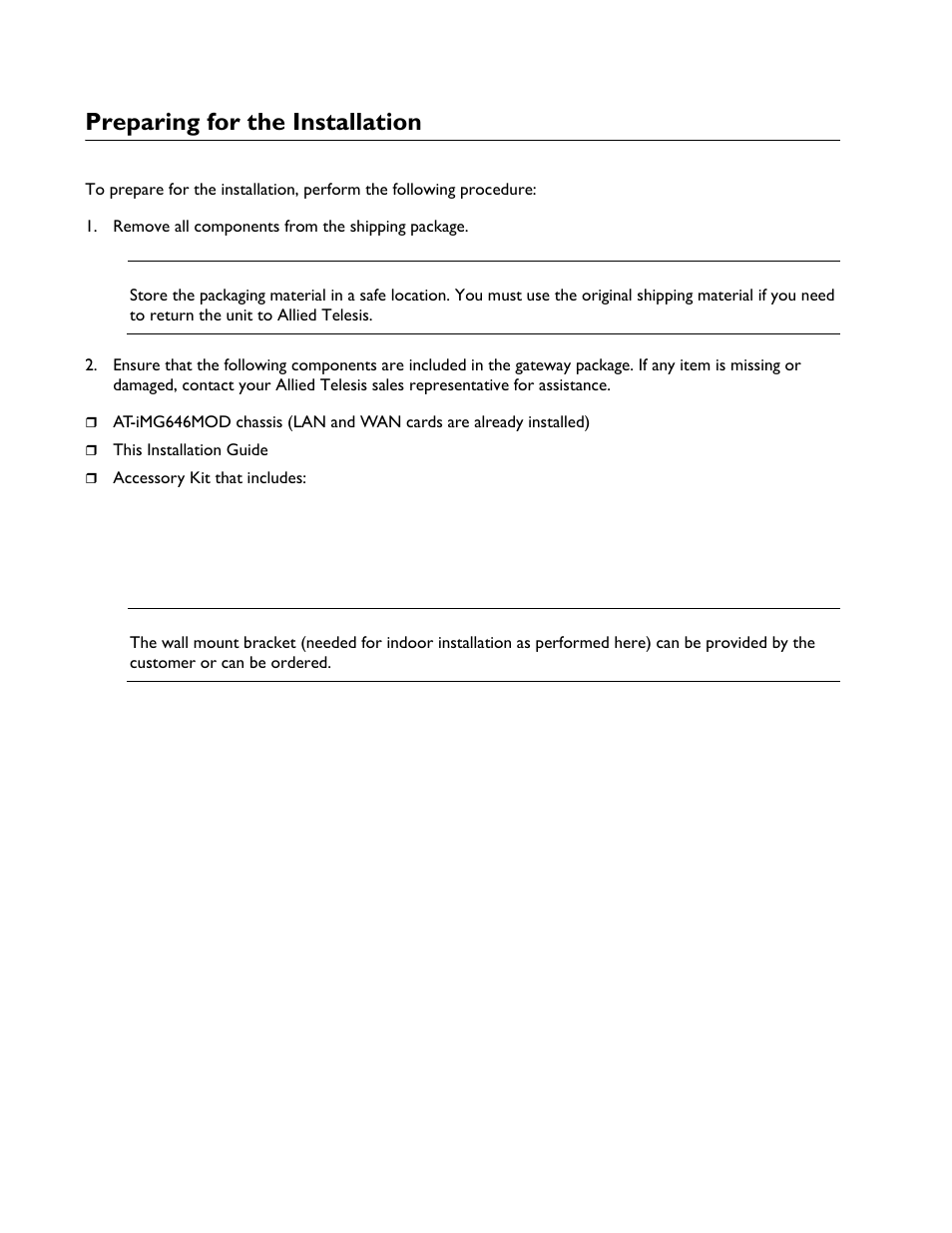 Preparing for the installation | Allied Telesis AT-iMG6x6MOD Electronics Unit User Manual | Page 20 / 46