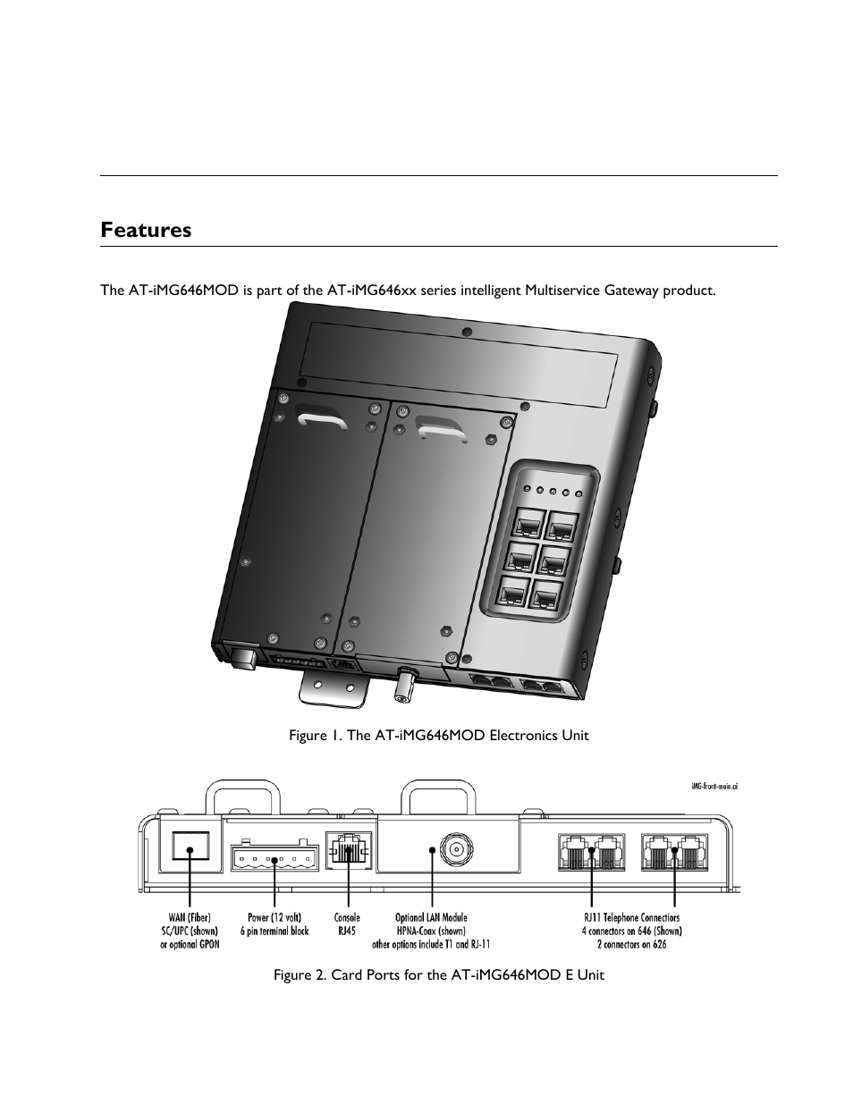 Chapter 2, Features, Electronics overview | Allied Telesis AT-iMG6x6MOD Electronics Unit User Manual | Page 9 / 46