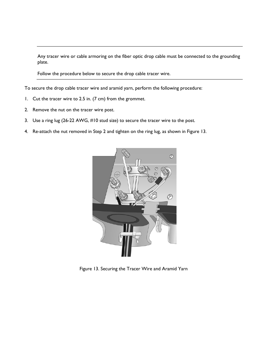Secure the tracer wire and aramid yarn | Allied Telesis AT-EN646MOD Enclosure User Manual | Page 20 / 32