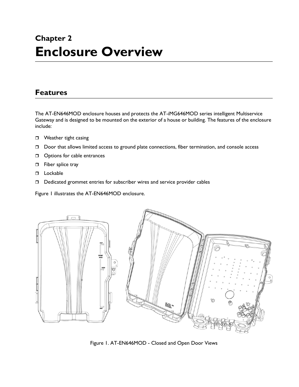 Chapter 2, Features, Enclosure overview | Allied Telesis AT-EN646MOD Enclosure User Manual | Page 7 / 32