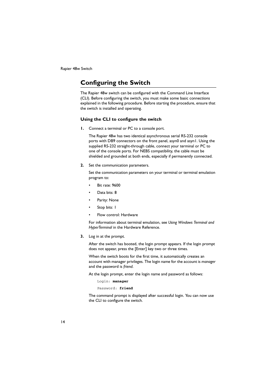 Configuring the switch | Allied Telesis Rapier 48w Switch User Manual | Page 14 / 24