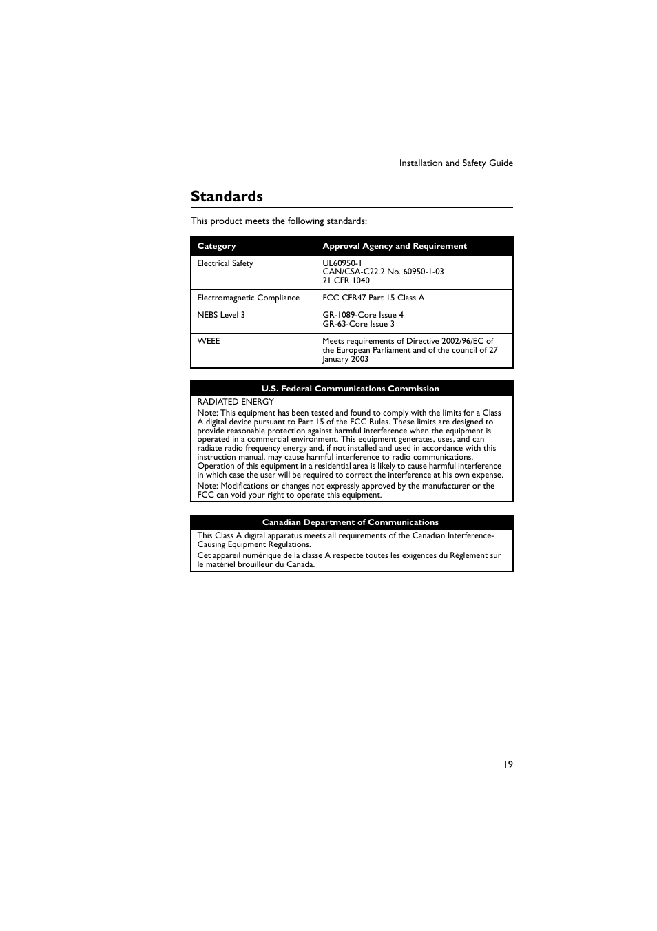 Standards | Allied Telesis Rapier 48w Switch User Manual | Page 19 / 24