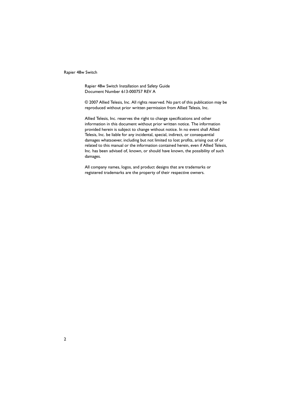 Allied Telesis Rapier 48w Switch User Manual | Page 2 / 24