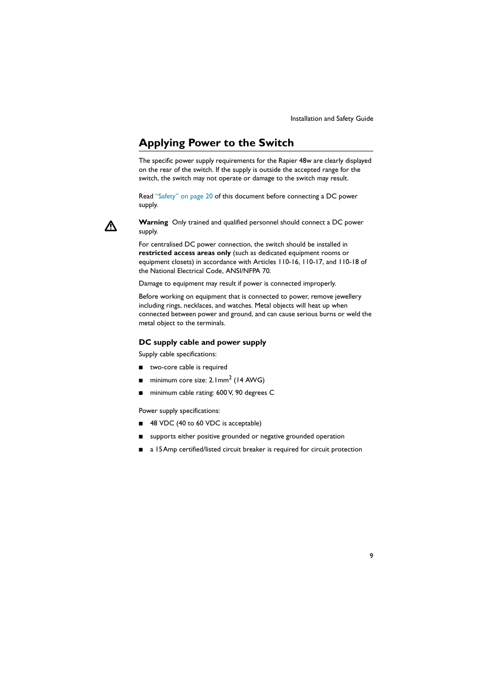 Applying power to the switch | Allied Telesis Rapier 48w Switch User Manual | Page 9 / 24