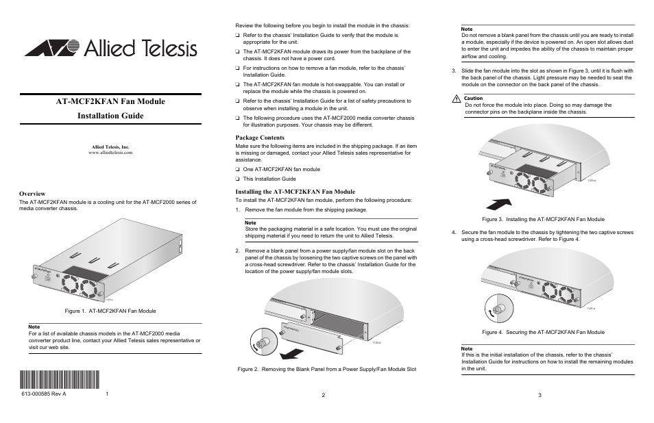 Allied Telesis AT-MCF2KFAN User Manual | 2 pages