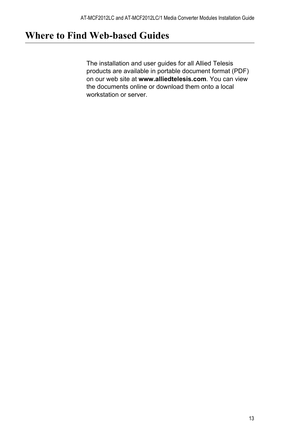 Where to find web-based guides | Allied Telesis AT-MCF2012LC/1 User Manual | Page 13 / 64