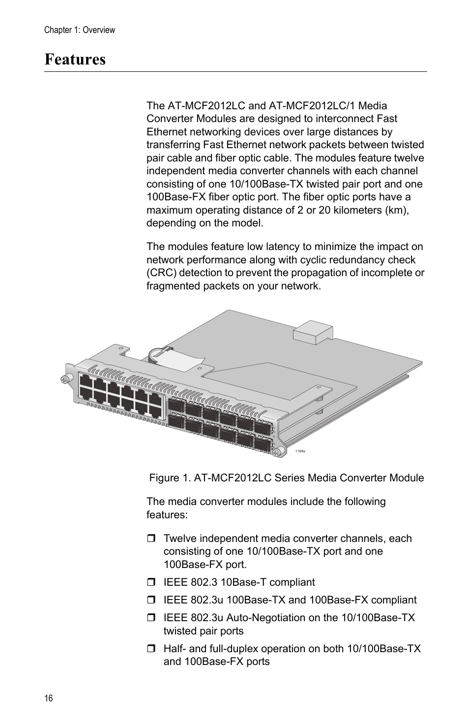 Features | Allied Telesis AT-MCF2012LC/1 User Manual | Page 16 / 64