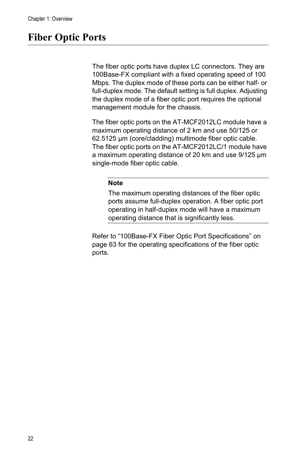 Fiber optic ports | Allied Telesis AT-MCF2012LC/1 User Manual | Page 22 / 64