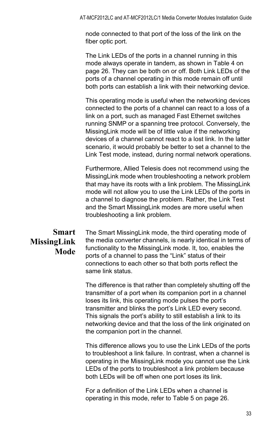 Smart missinglink mode | Allied Telesis AT-MCF2012LC/1 User Manual | Page 33 / 64