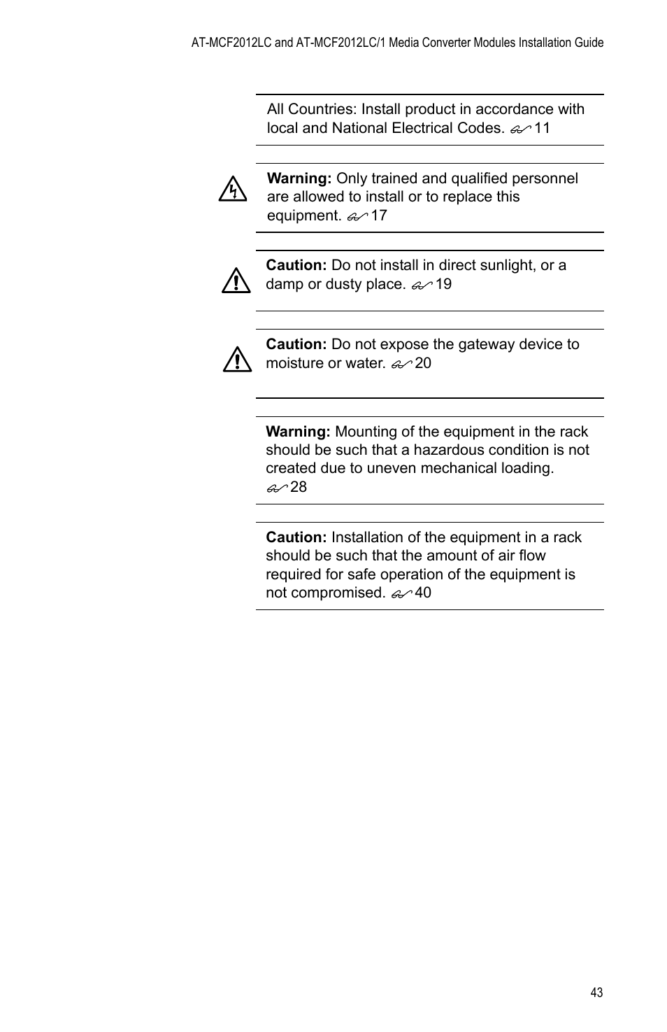 Allied Telesis AT-MCF2012LC/1 User Manual | Page 43 / 64