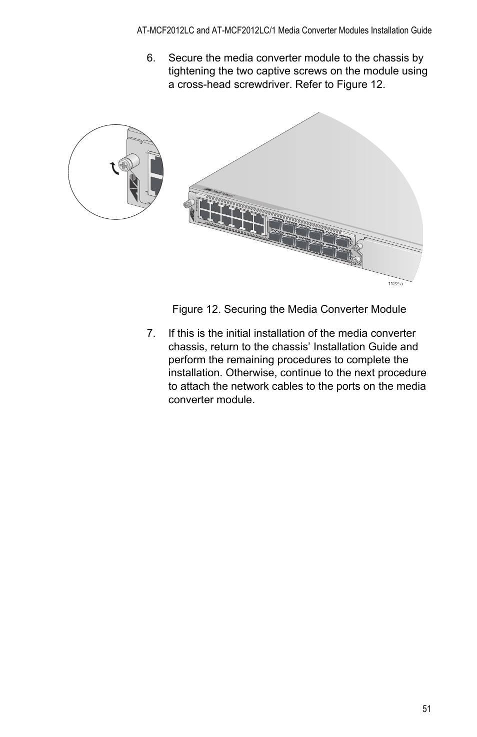 Figure 12: securing the media converter module | Allied Telesis AT-MCF2012LC/1 User Manual | Page 51 / 64
