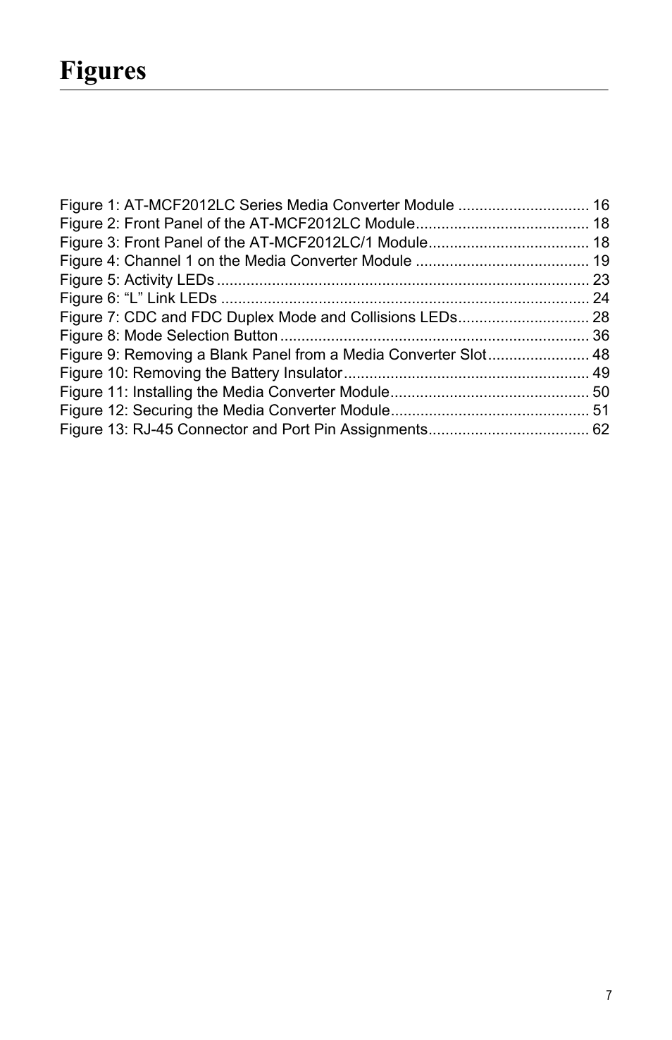 Figures | Allied Telesis AT-MCF2012LC/1 User Manual | Page 7 / 64