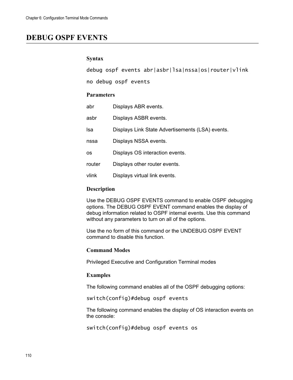 Debug ospf events | Allied Telesis AT-S83 User Manual | Page 110 / 382