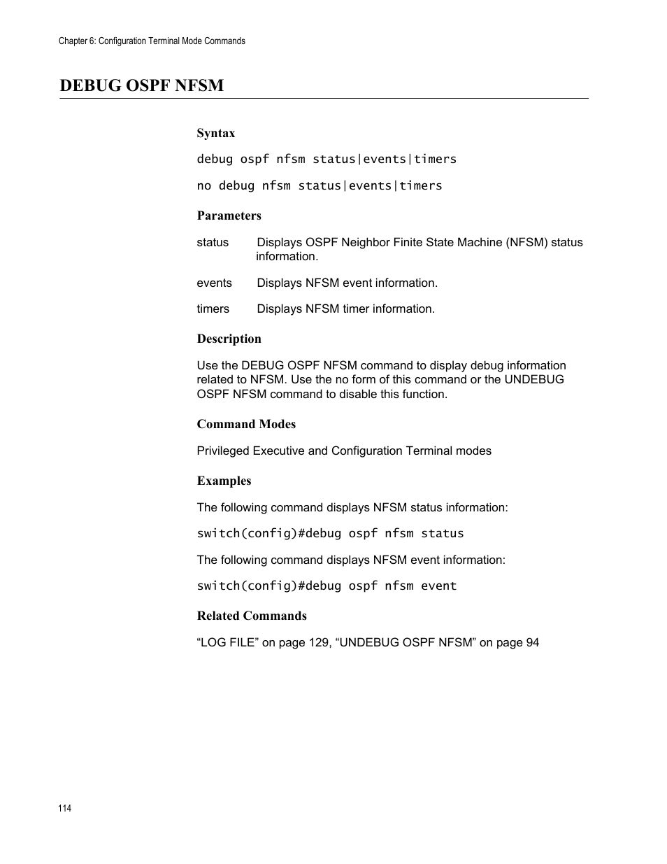 Debug ospf nfsm | Allied Telesis AT-S83 User Manual | Page 114 / 382