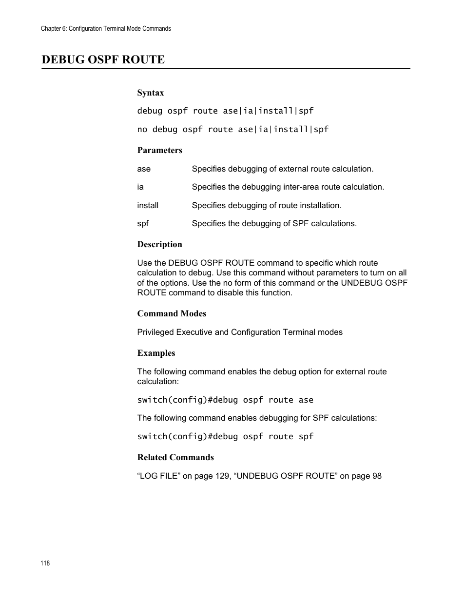 Debug ospf route | Allied Telesis AT-S83 User Manual | Page 118 / 382