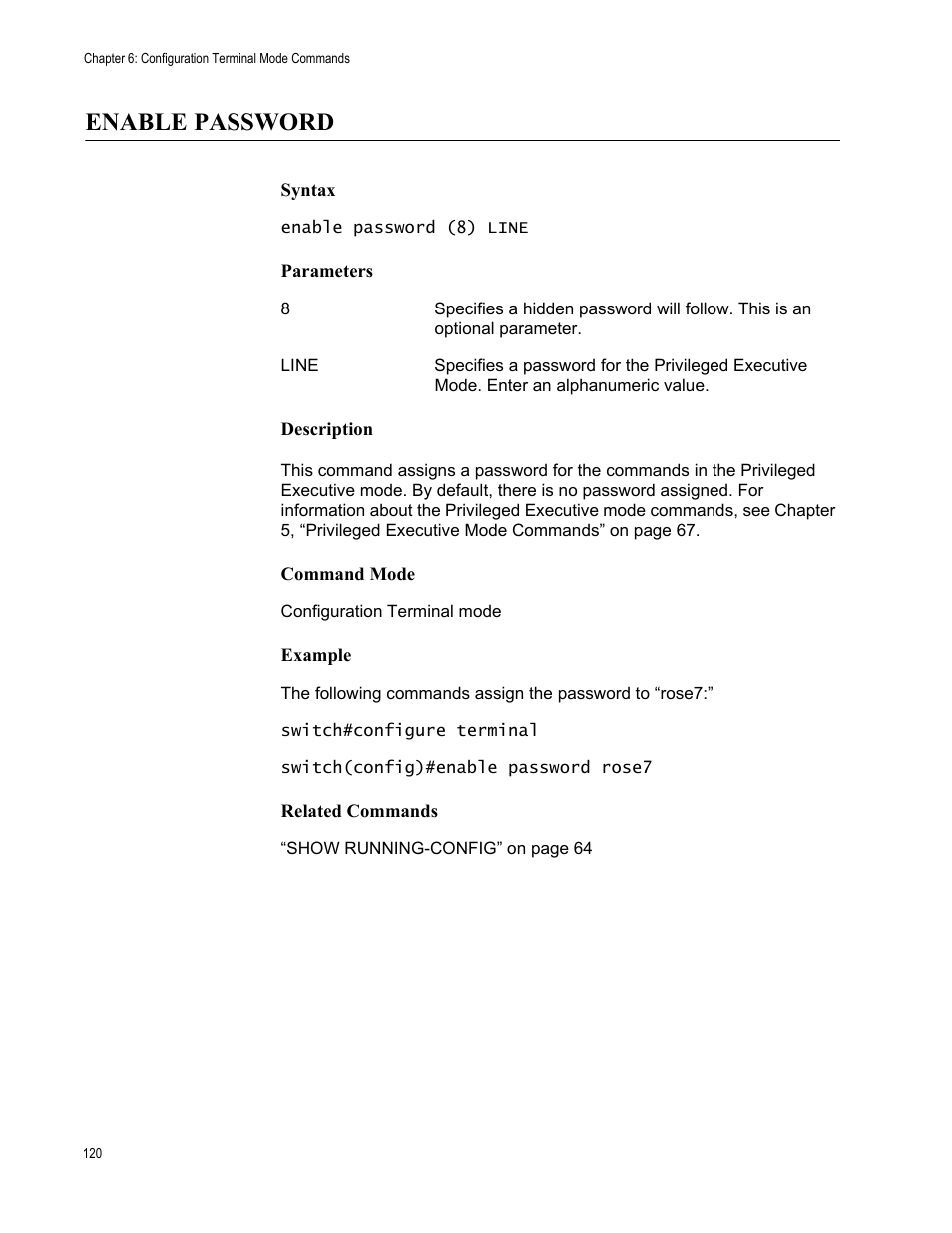 Enable password | Allied Telesis AT-S83 User Manual | Page 120 / 382