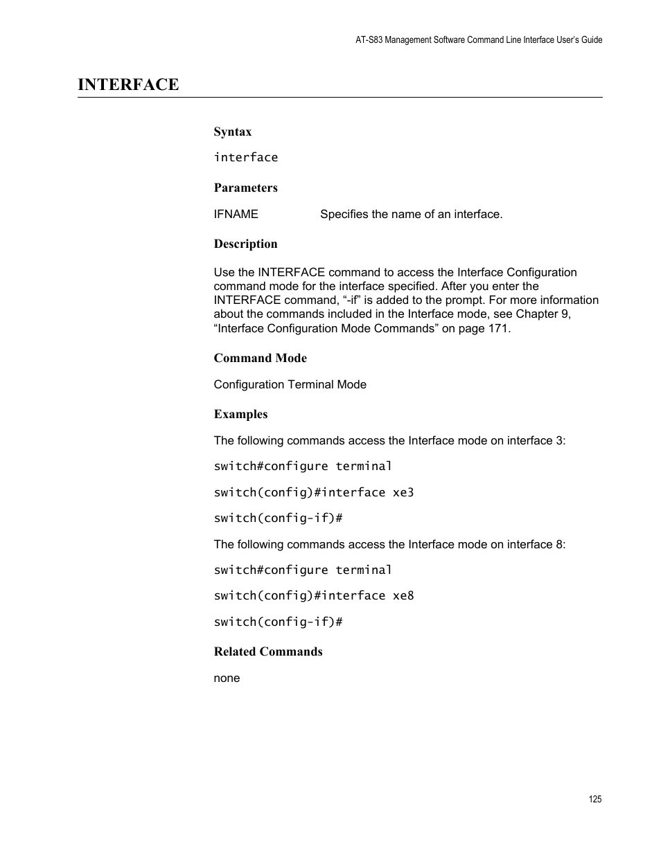 Interface | Allied Telesis AT-S83 User Manual | Page 125 / 382