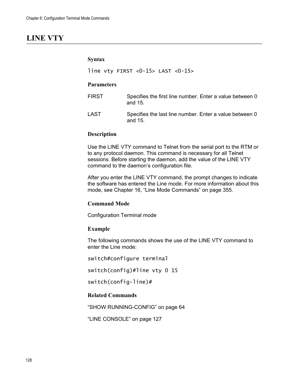Line vty | Allied Telesis AT-S83 User Manual | Page 128 / 382