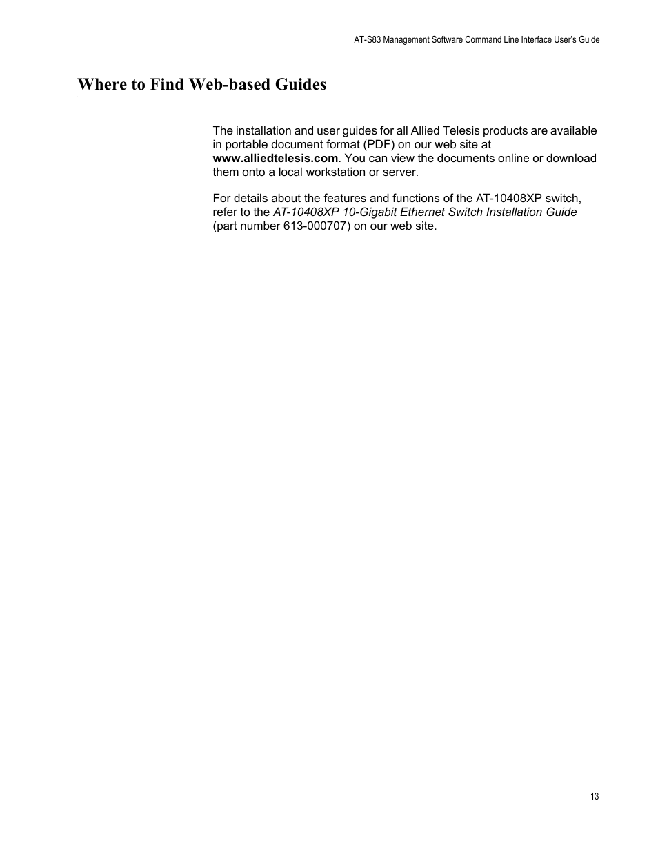 Where to find web-based guides | Allied Telesis AT-S83 User Manual | Page 13 / 382