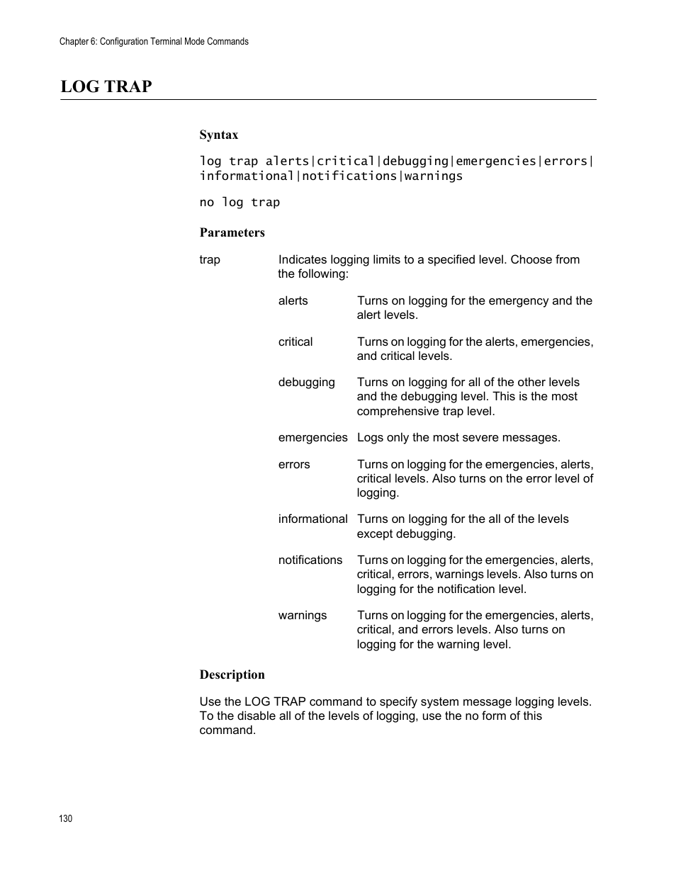 Log trap | Allied Telesis AT-S83 User Manual | Page 130 / 382