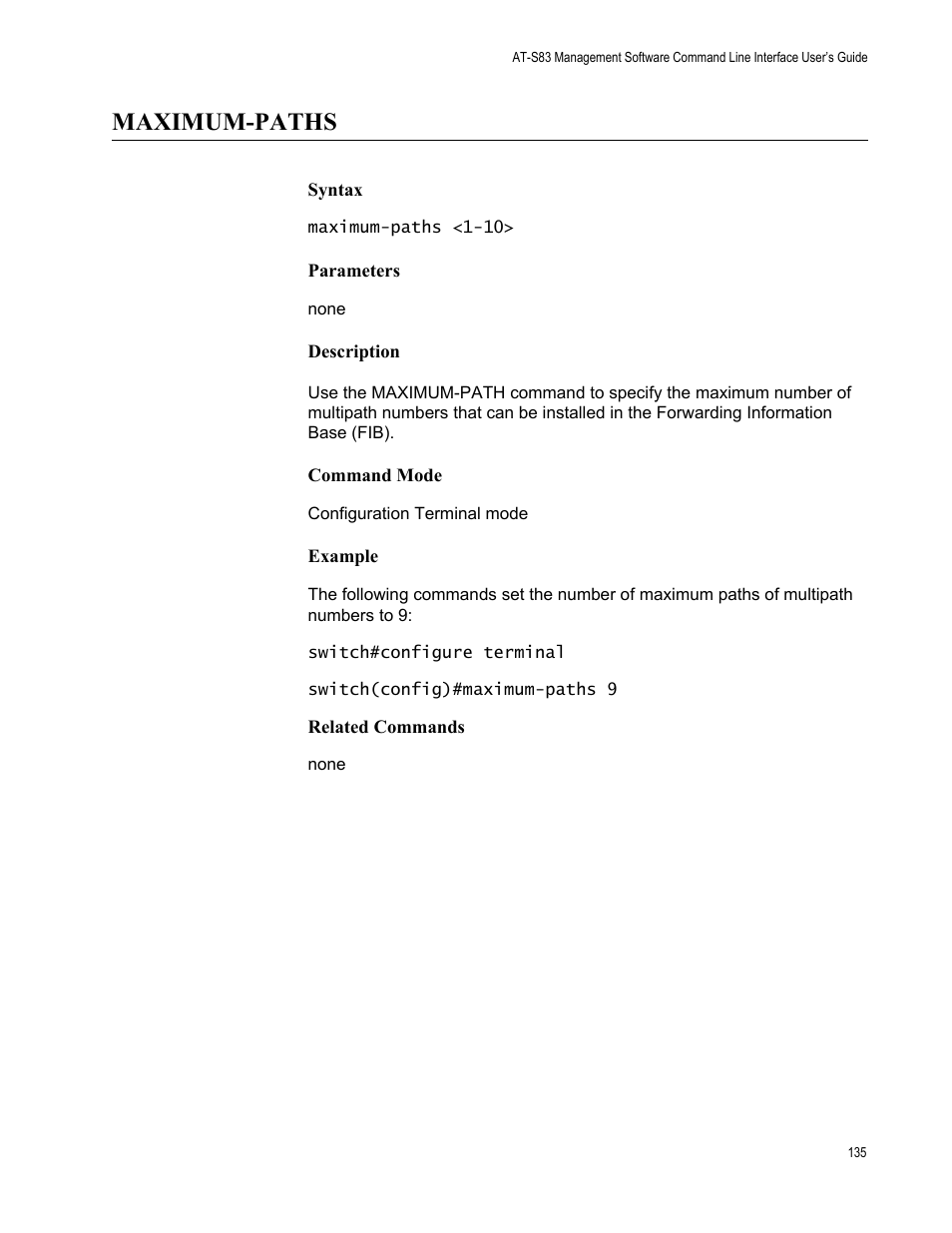 Maximum-paths | Allied Telesis AT-S83 User Manual | Page 135 / 382