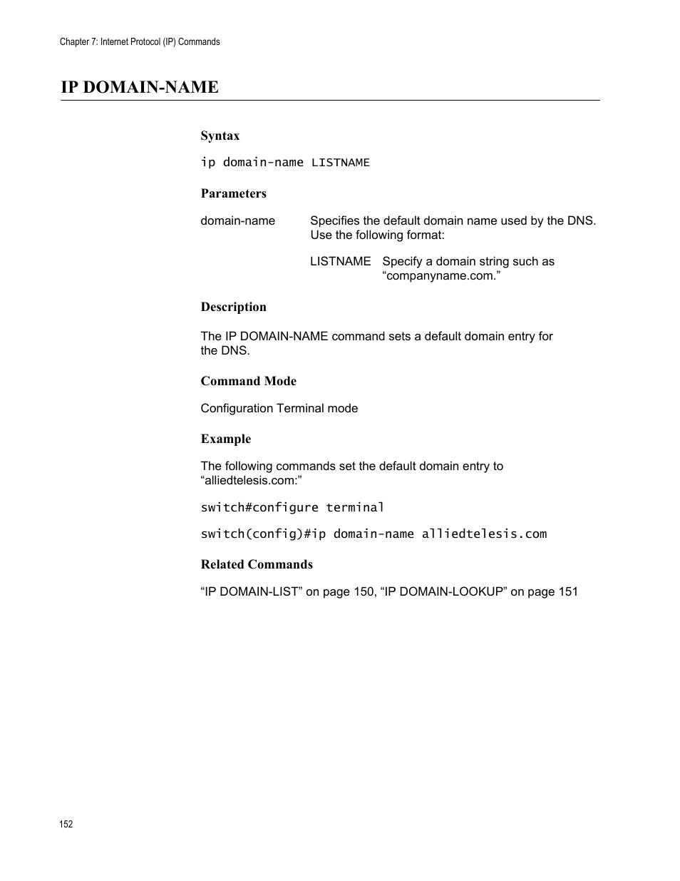 Ip domain-name | Allied Telesis AT-S83 User Manual | Page 152 / 382