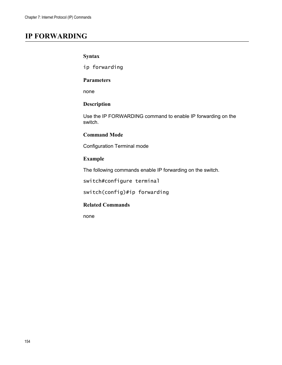 Ip forwarding | Allied Telesis AT-S83 User Manual | Page 154 / 382