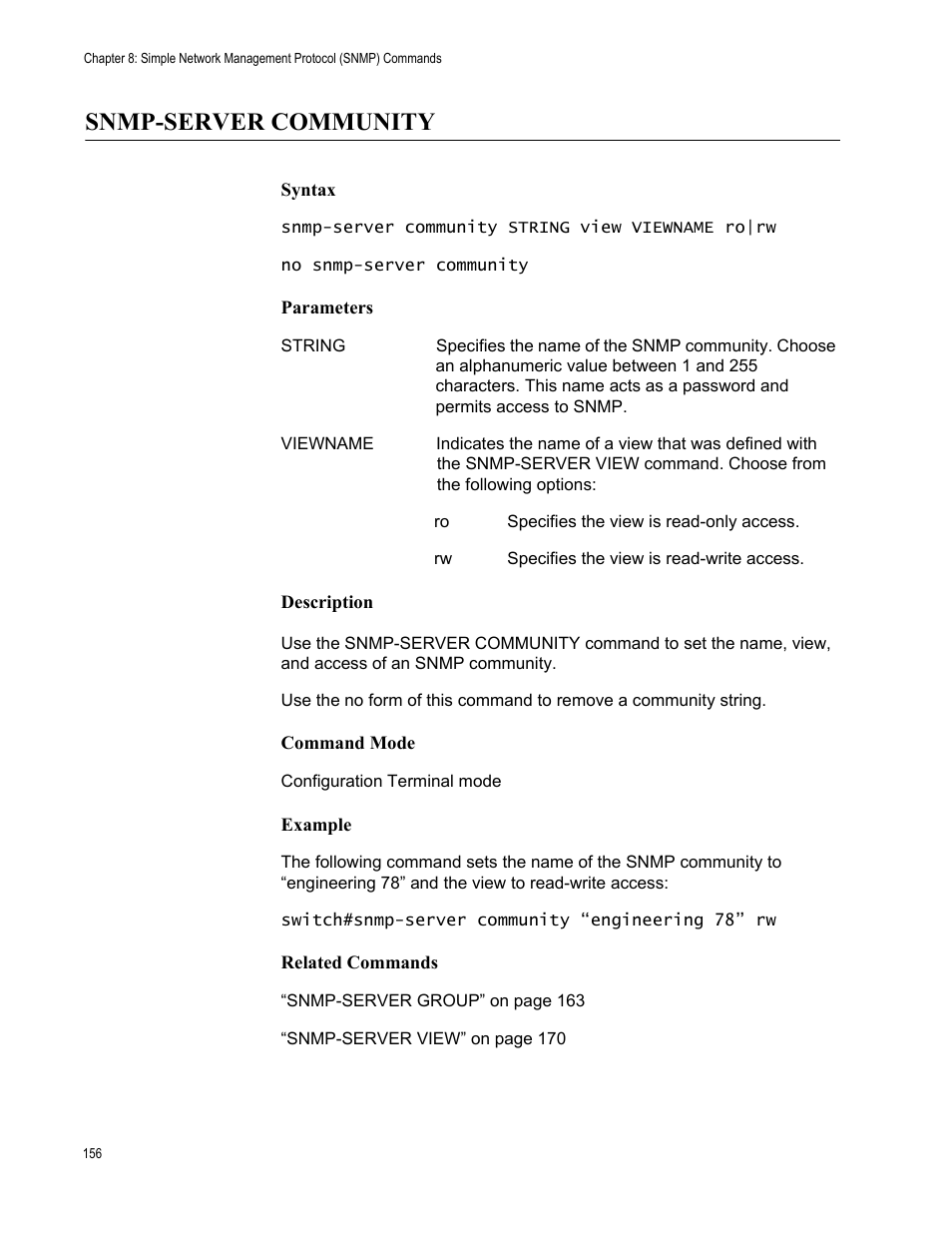 Snmp-server community | Allied Telesis AT-S83 User Manual | Page 156 / 382