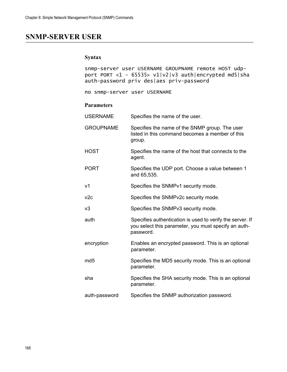 Snmp-server user | Allied Telesis AT-S83 User Manual | Page 168 / 382