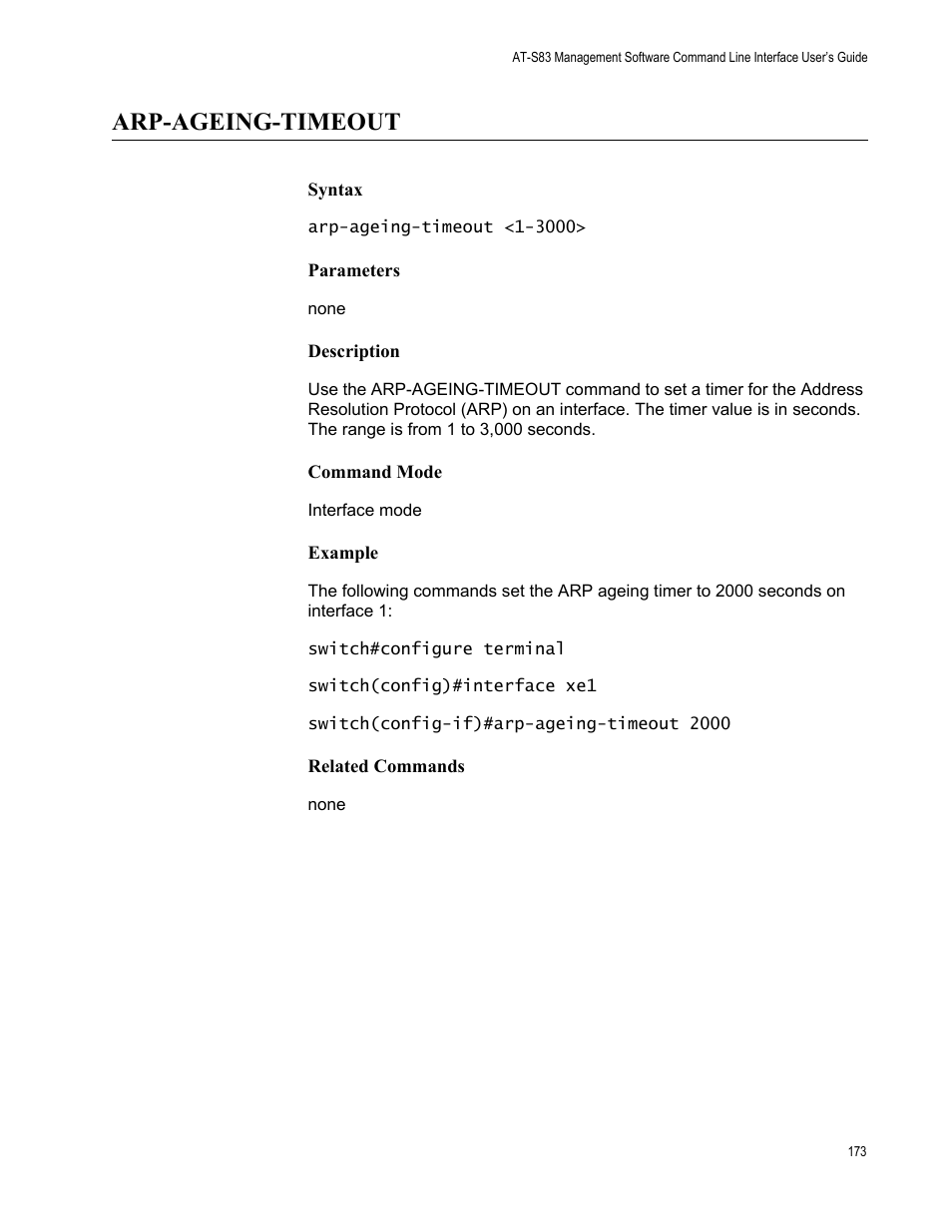 Arp-ageing-timeout | Allied Telesis AT-S83 User Manual | Page 173 / 382