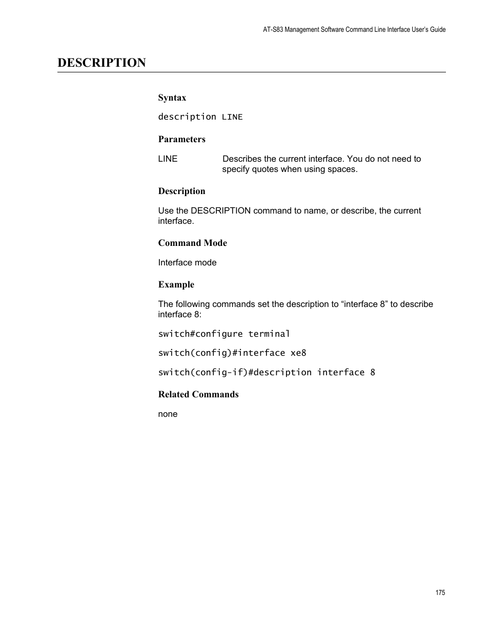 Description | Allied Telesis AT-S83 User Manual | Page 175 / 382