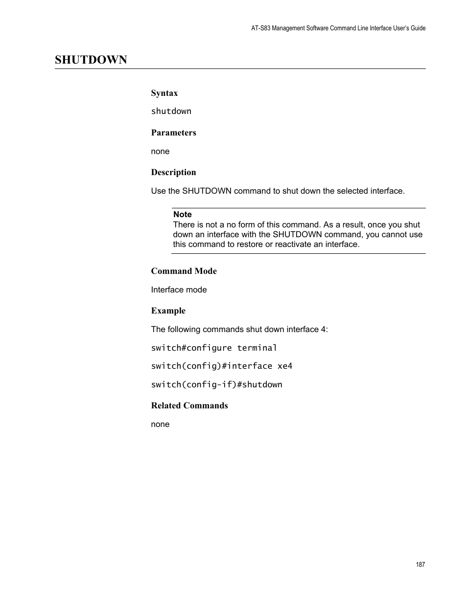 Shutdown | Allied Telesis AT-S83 User Manual | Page 187 / 382