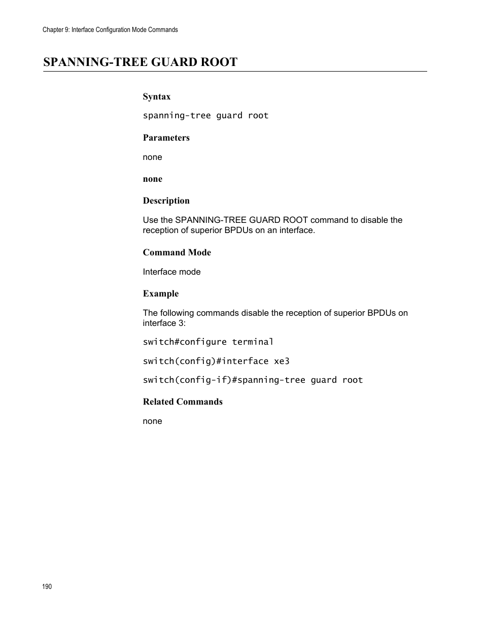 Spanning-tree guard root | Allied Telesis AT-S83 User Manual | Page 190 / 382