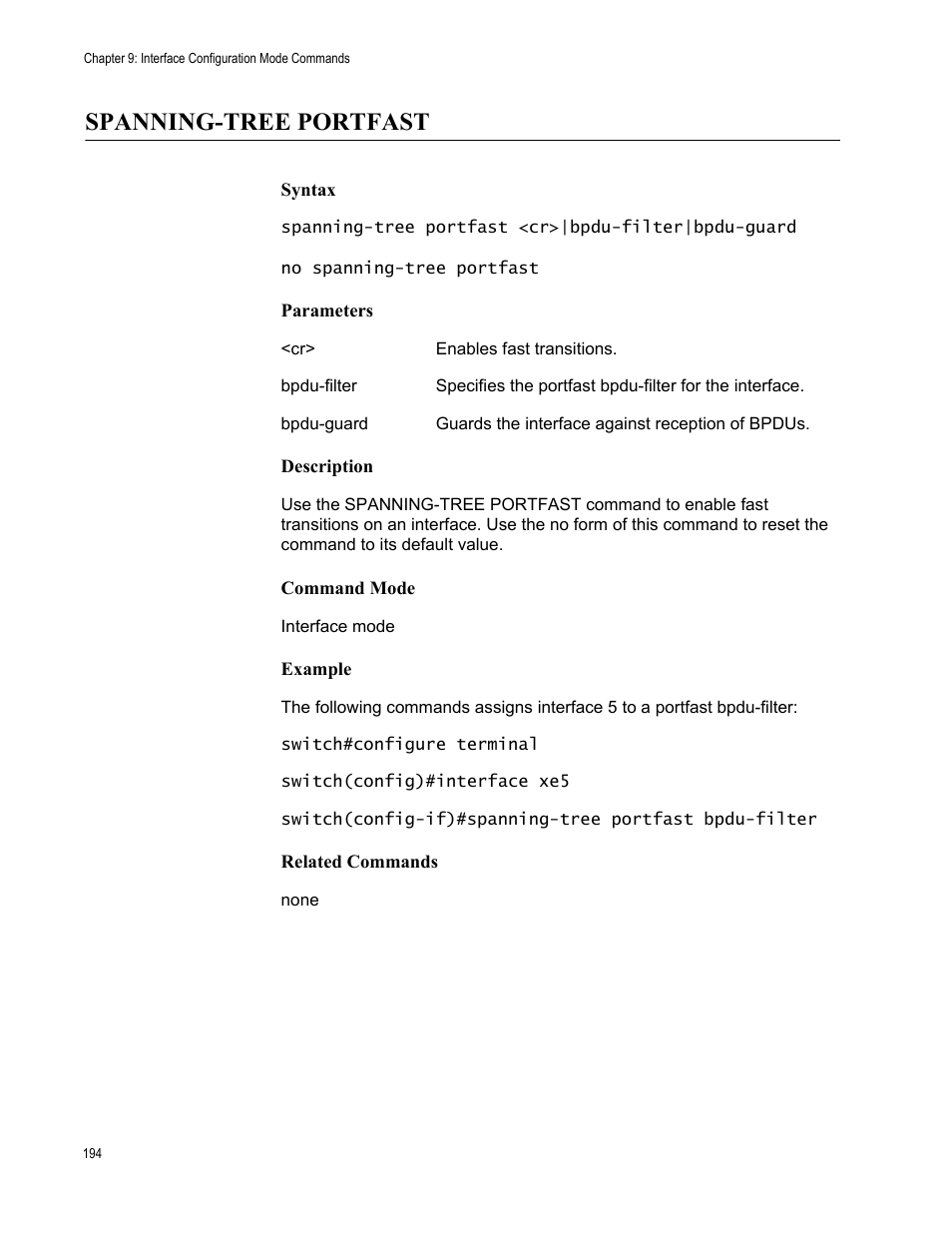 Spanning-tree portfast | Allied Telesis AT-S83 User Manual | Page 194 / 382